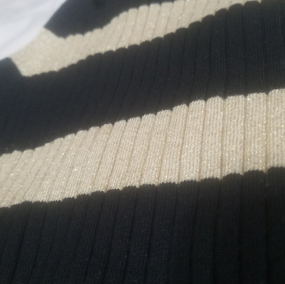 Beige and black striped turtleneck sweater - Picture 2 of 3